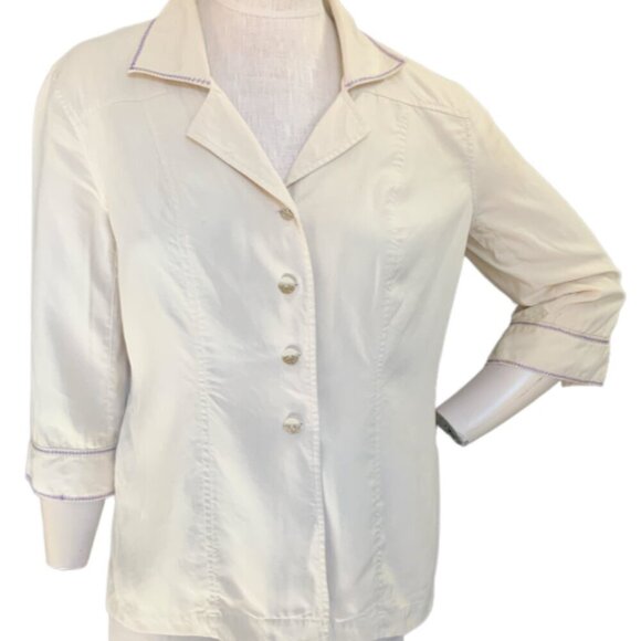 VTG Liz Claiborne Silk Button Front Top Embroidered Theater/Drama Masks M #88D - Picture 1 of 9